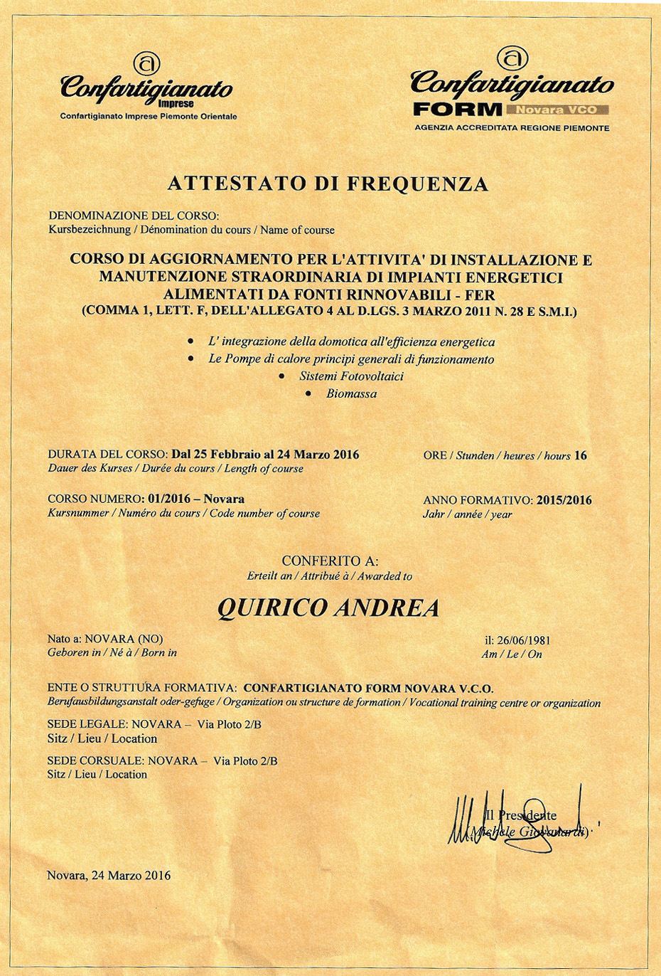 Certicazione Fer