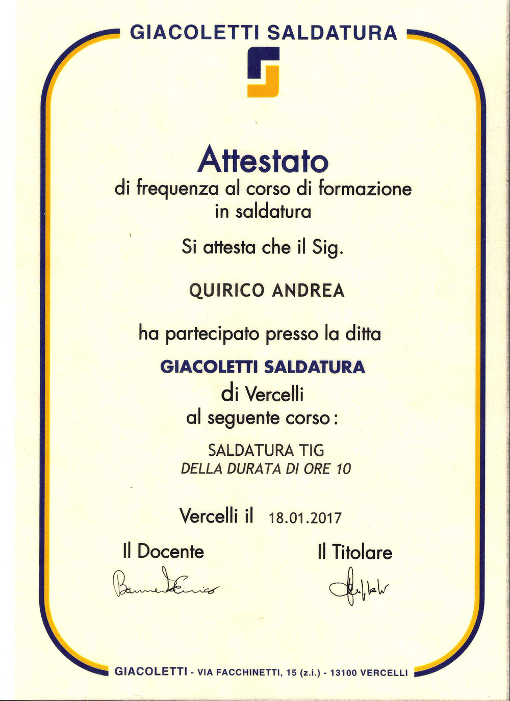 Certicazione Fer